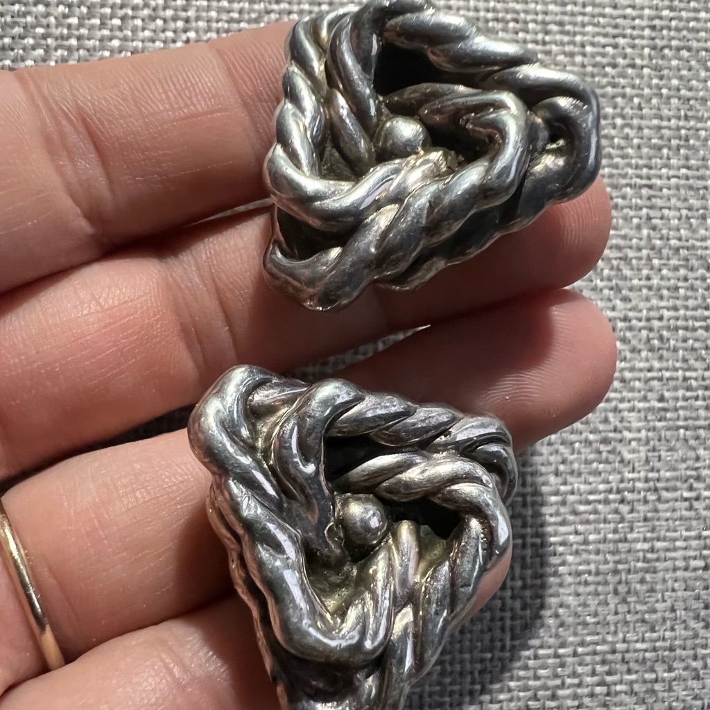 Sterling Silver With Gold Tone Accents Triangle Rope Clip On Earrings